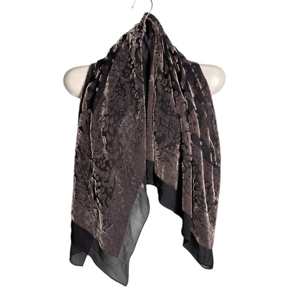 Vintage Burnout Velvet Scarf Grey Black Witchy Whimsigoth 90s Elegant Square - Picture 1 of 5